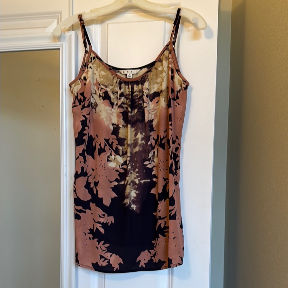 CAbi Floral Camisole in Black and Tan